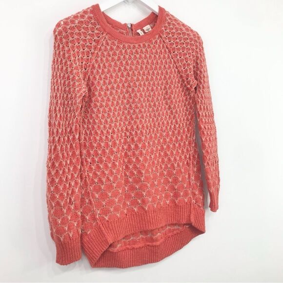 Anthropologie Moth Dotdot Orange Knit Pullover Zip Closure Spring Sweater - Picture 3 of 16